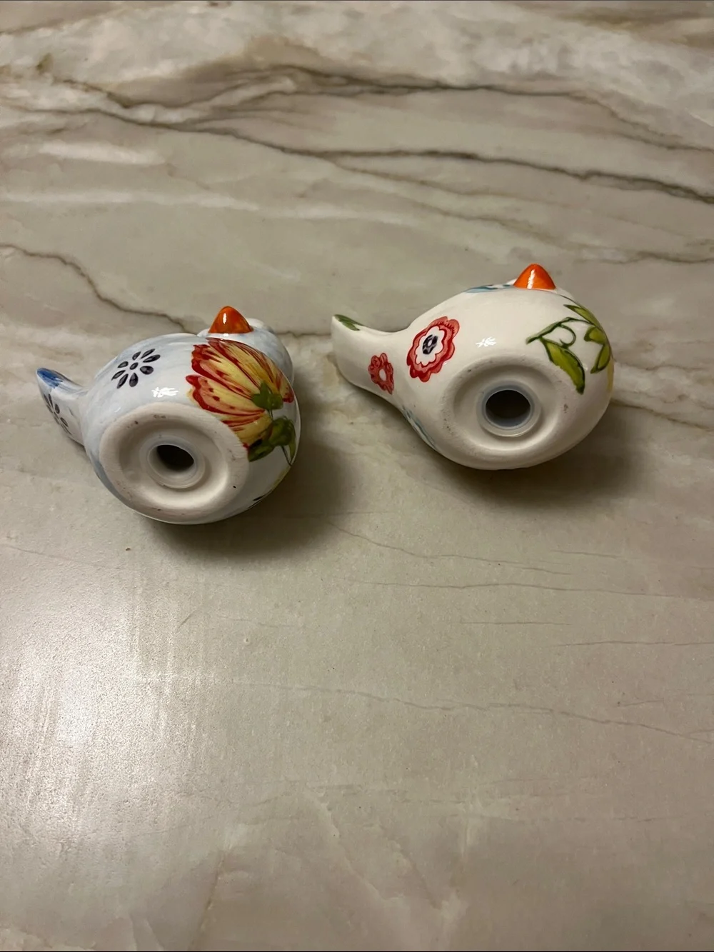 Charming Birds Salt & Pepper Shakers: Hand-Painted Ceramic Florals on Birds